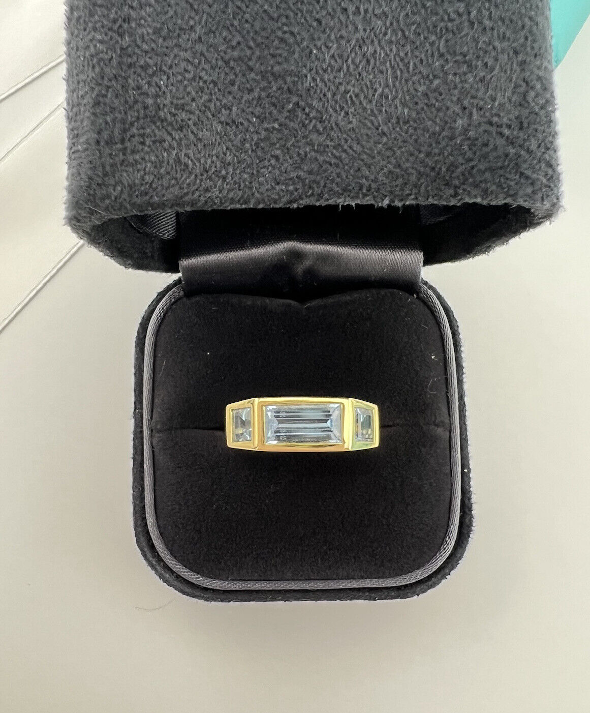 Tiffany & Co. Paloma's Studio Baguette Three-stone Ring Blue Topaz 18k Gold