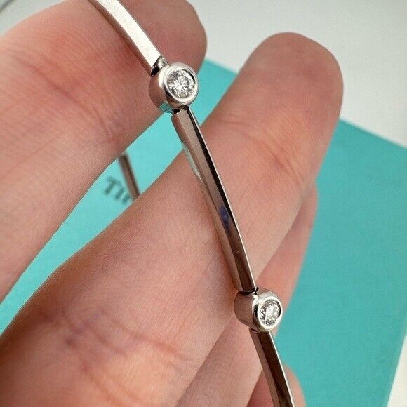 RARE Vtg. Tiffany & Co. Platinum Knife Cut Diamond Bezel Station Bracelet