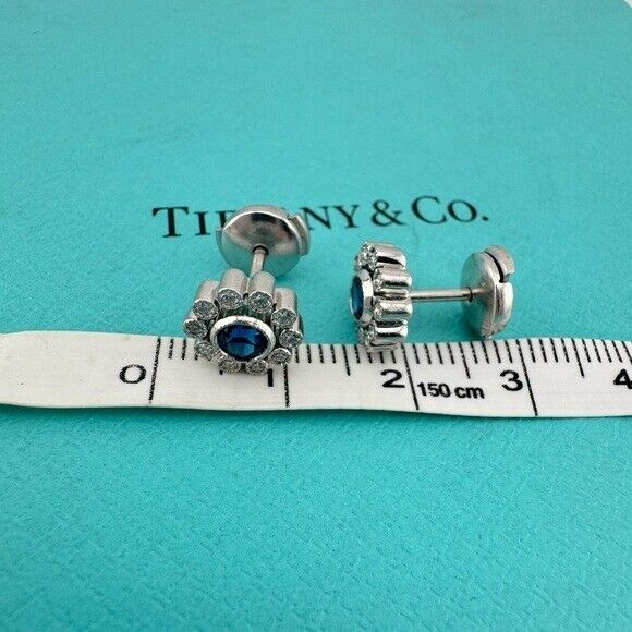 RARE Tiffany & Co. Sapphire & Diamond Platinum Flower Earrings