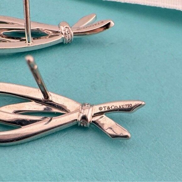 RARE Tiffany & Co. Pave Diamond Bow Earrings 18K White Gold