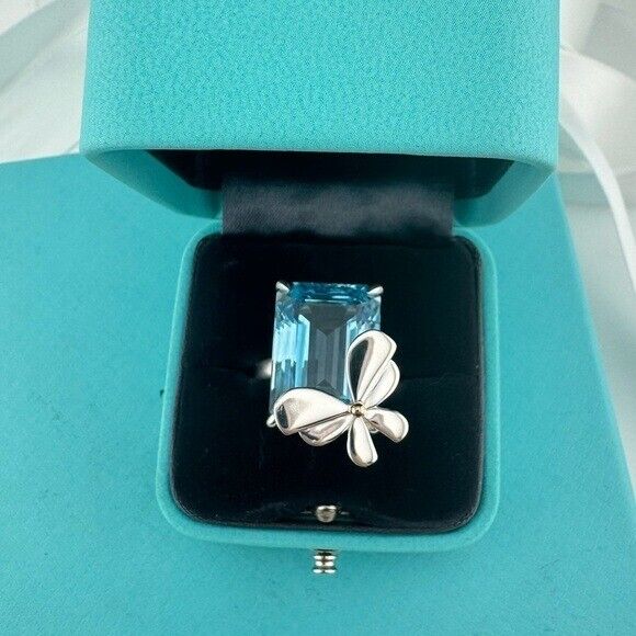 Return to Tiffany & Co. Blue Topaz Love Bug Sparkler Ring Size 8