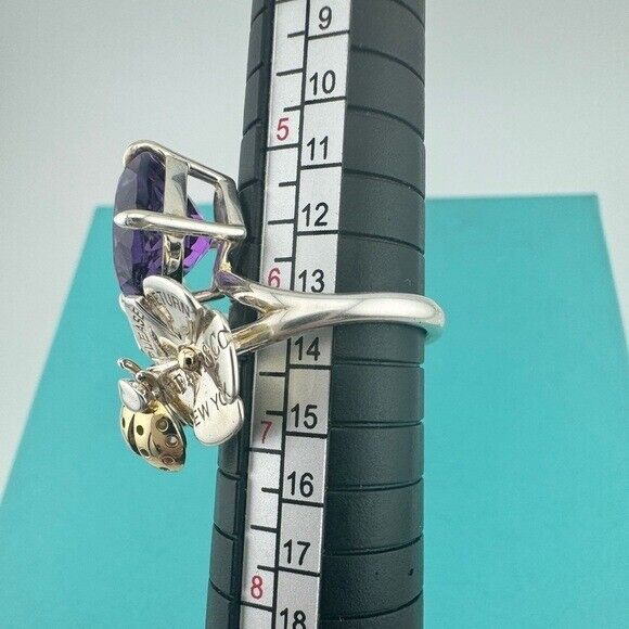 RARE Tiffany & Co. Love Bug Ladybug Cluster Ring with Amethyst 18k and Silver