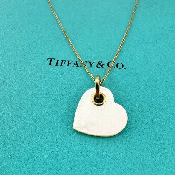 Retired Tiffany & Co. 18k Mother of Pearl Heart Charm Necklace 16"