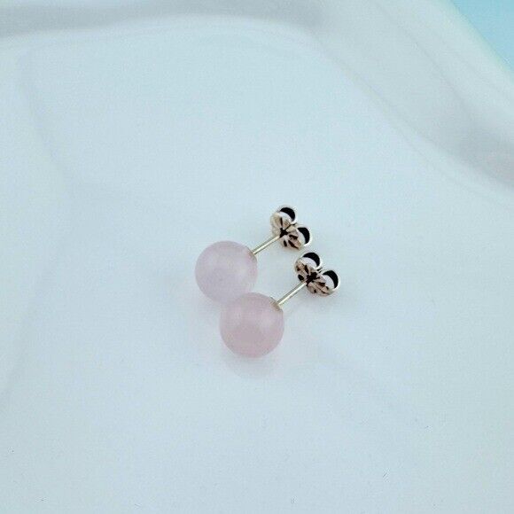 RARE Tiffany & Co. 8mm Rose Quartz Bead Stud Earrings in Silver