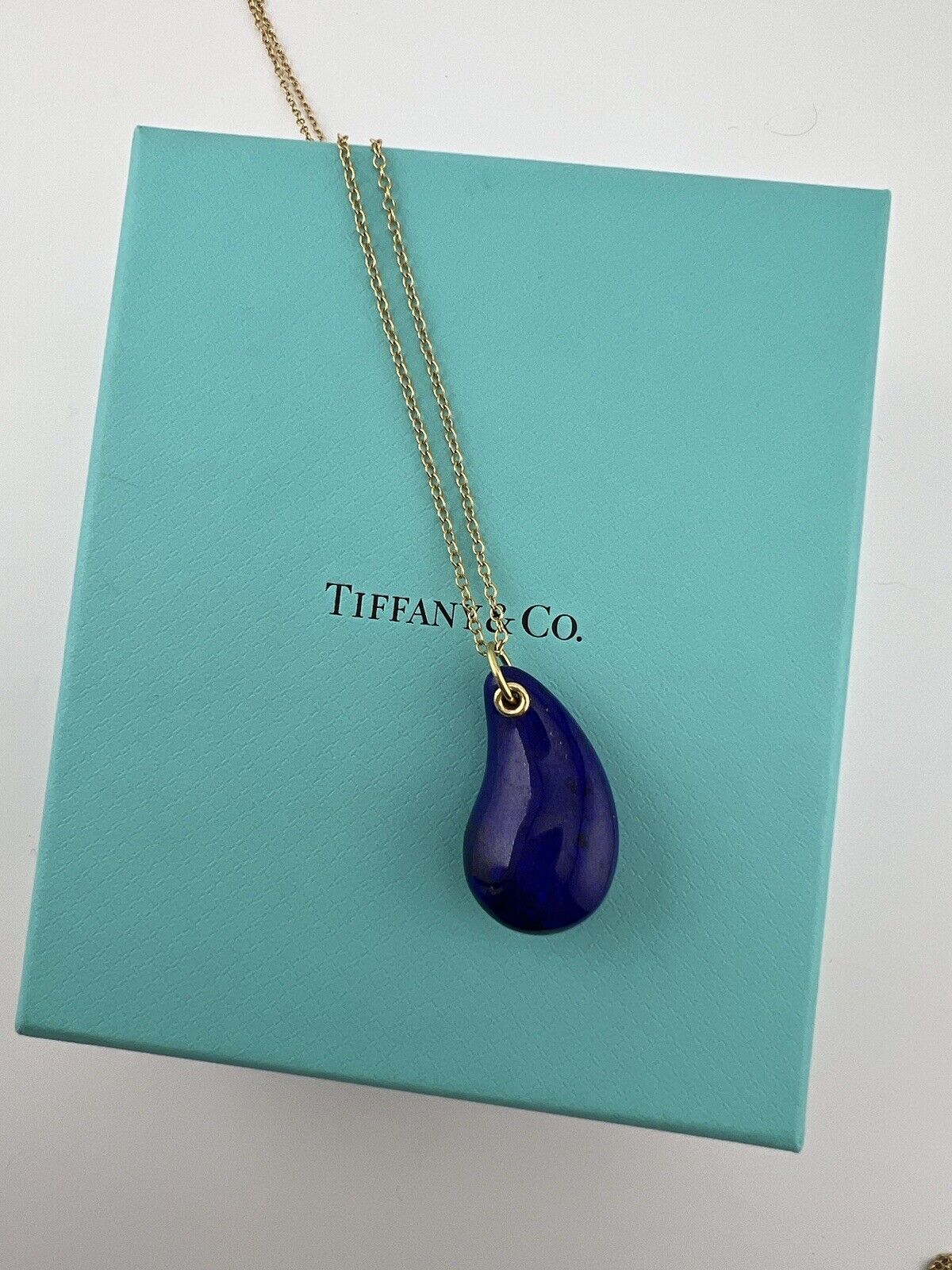 Tiffany & Co. Large Lapis Lazuli Teardrop Necklace 18k Yellow Gold 24"