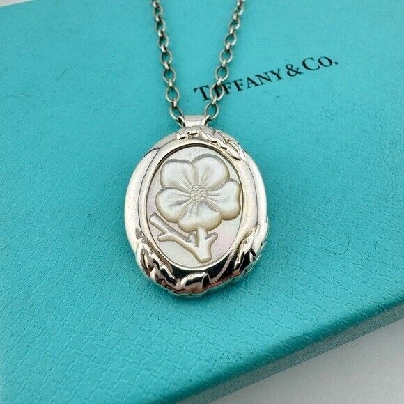 RARE Tiffany & Co. Mother of Pearl Cameo Necklace/Brooch Nature Rose Collection