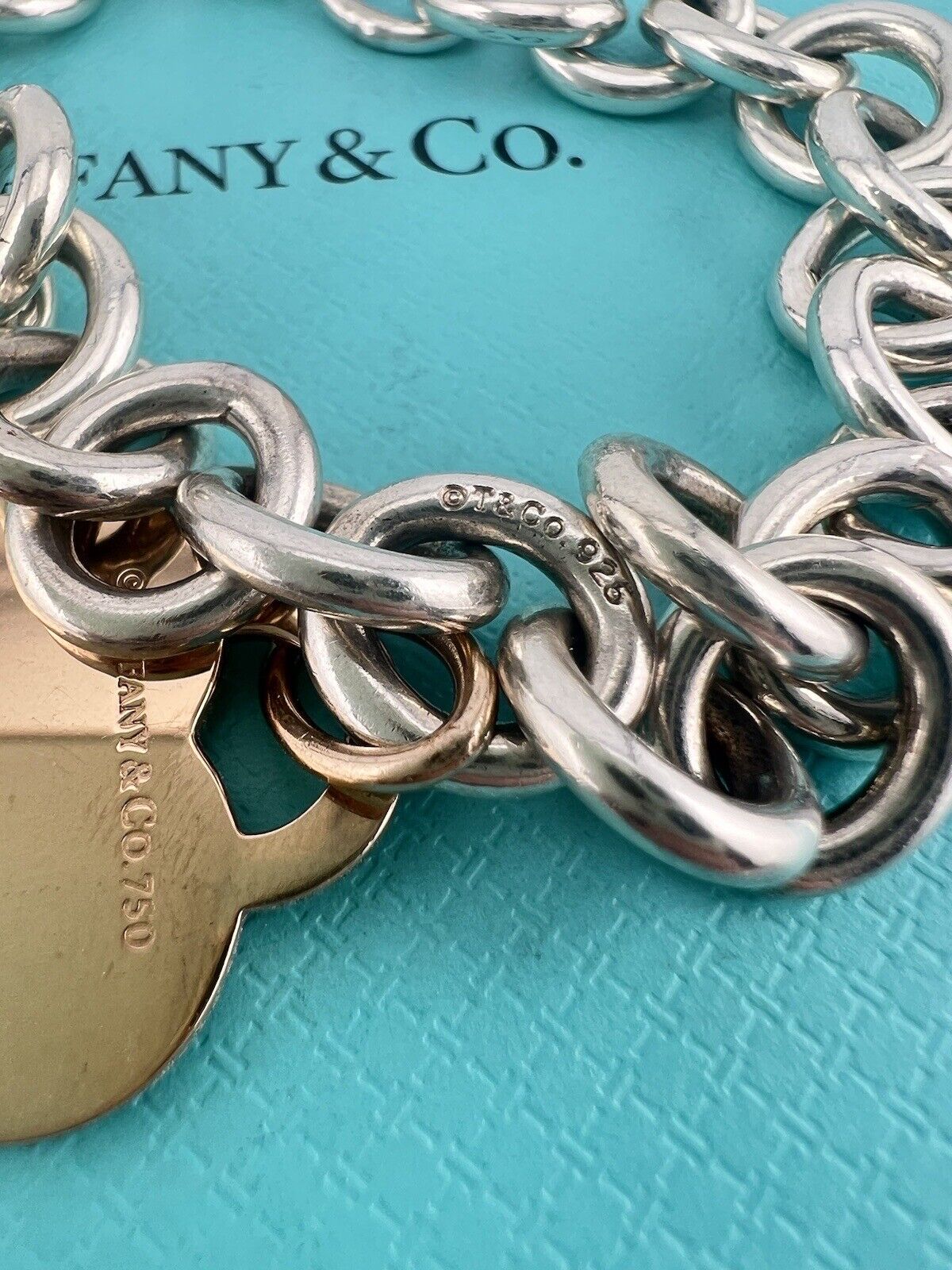 RARE Two Tone Return to Tiffany & Co. Bracelet 18k Rose Gold Sterling Silver
