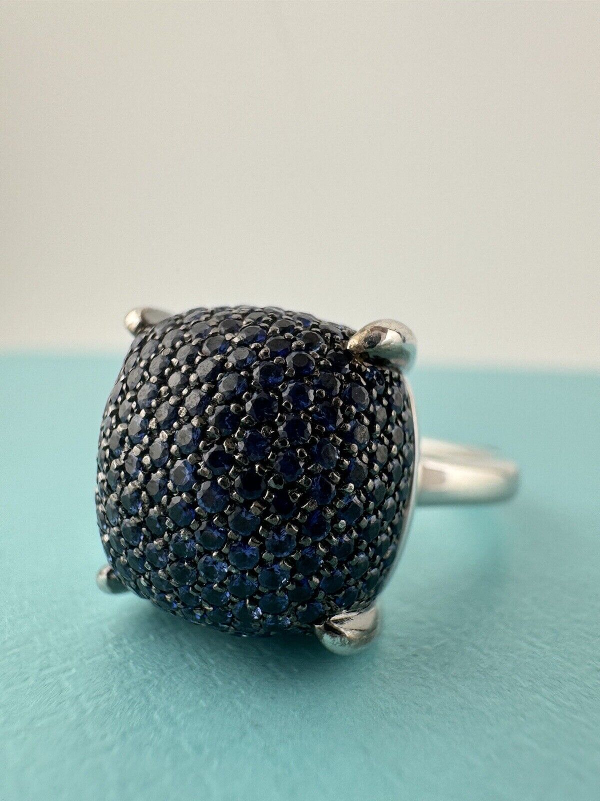 RARE Tiffany & Co. Blue Sapphire Sugar Stack Ring 18k White Gold
