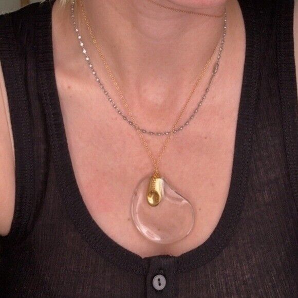 Vtg. Tiffany & Co. 18k Elsa Peretti Freeform Rock Crystal Pendant Necklace