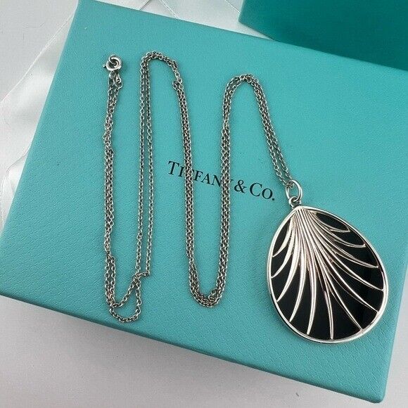 RARE Tiffany & Co. Onyx Villa Paloma Pendant Necklace 30” Sterling Silver
