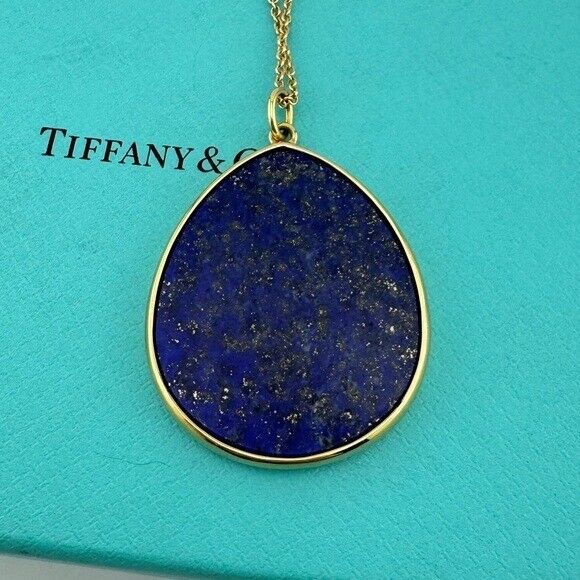 RARE Tiffany & Co. Lapis Lazuli Villa Paloma Palm Necklace 18k Yellow Gold 30"