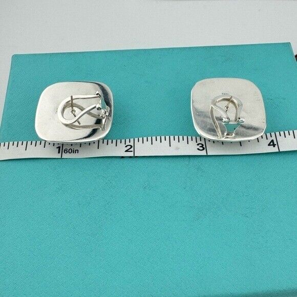Vtg. Tiffany & Co. Elsa Peretti HUGE Faceted Square Earrings Sterling Silver