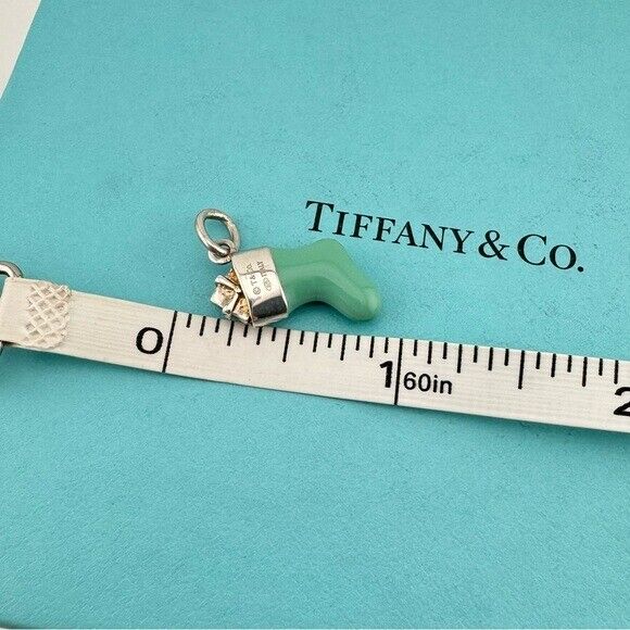 RARE Tiffany & Co Holiday Stocking Sock Charm in Blue Enamel, Sterling Silver