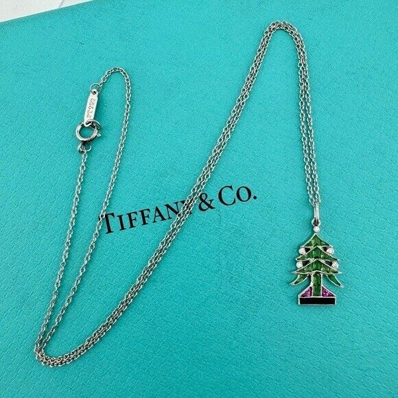 RARE Tiffany & Co. Platinum Christmas Tree Charm Necklace 16"