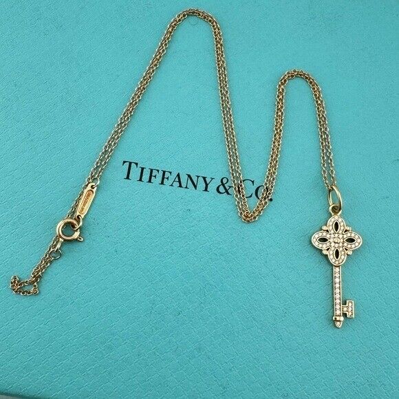 Tiffany & Co. Diamond Mini Victoria Key Necklace 18k Rose Gold 16"