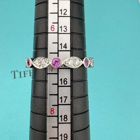 RARE Tiffany & Co. Diamond Jazz Band Ring Platinum with Pink Sapphire 6.75