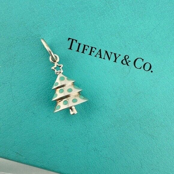 RARE Tiffany & Co. Blue Enamel Holiday Christmas Tree Charm in Sterling Silver