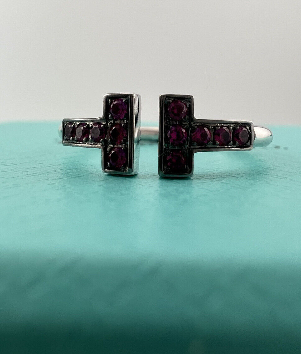 Tiffany & Co. Ruby T Wire Ring 18k White Gold Retired