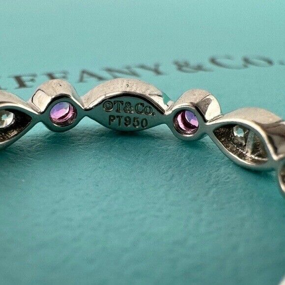 RARE Tiffany & Co. Diamond Jazz Band Ring Platinum with Pink Sapphire 6.75