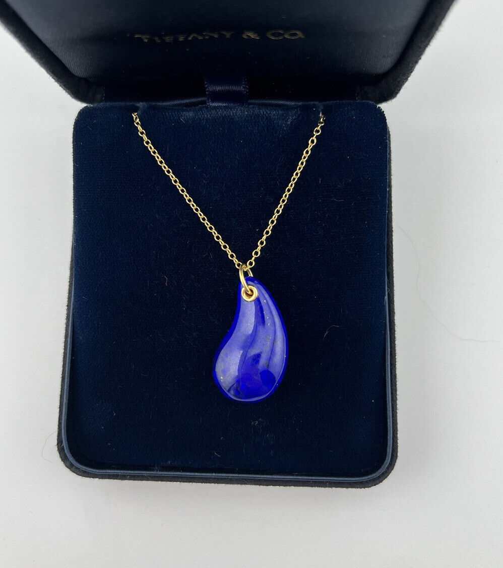 Tiffany & Co. Large Lapis Lazuli Teardrop Necklace 18k Yellow Gold 24"