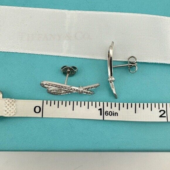 RARE Tiffany & Co. Pave Diamond Bow Earrings 18K White Gold