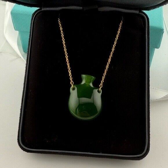 Tiffany & Co. 18k Elsa Peretti Bottle Green Jade Pendant in Yellow Gold