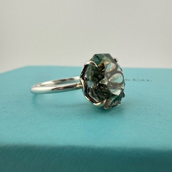 RARE Tiffany & Co. Octagonal Prasiolite Sparkler Silver Retired Size 7.75