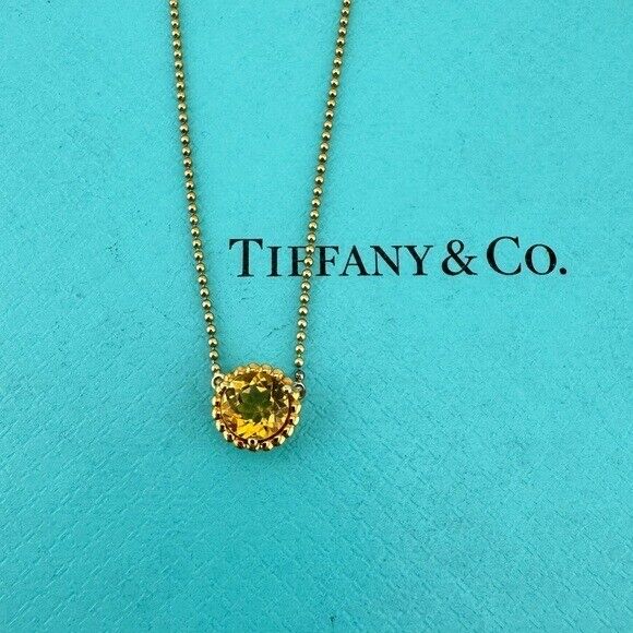 RARE Tiffany & Co. Citrine Sparkler Beaded Chain Necklace 18k Yellow Gold 16"