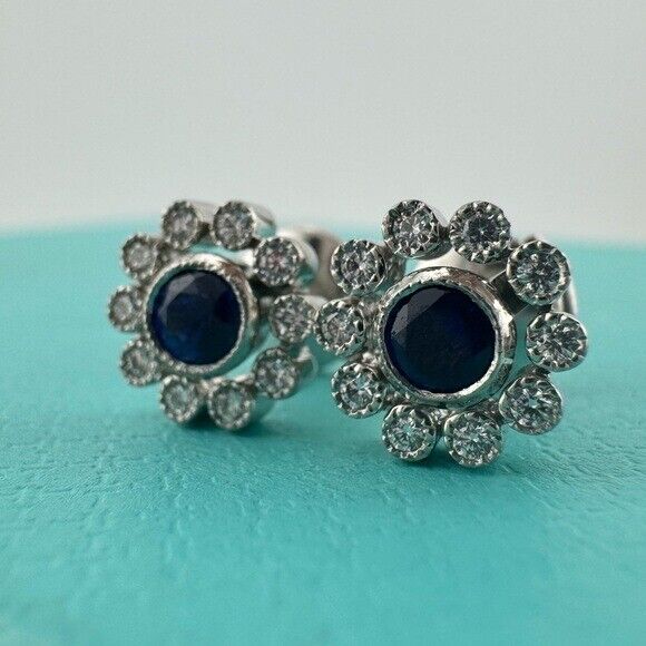 RARE Tiffany & Co. Sapphire & Diamond Platinum Flower Earrings