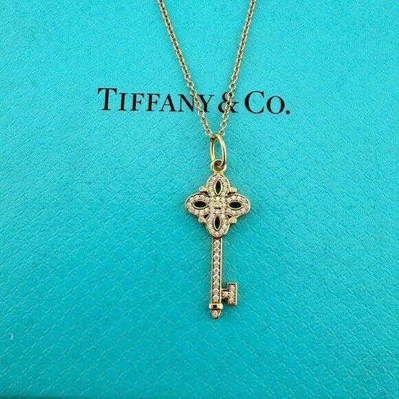 Tiffany & Co. Diamond Mini Victoria Key Necklace 18k Rose Gold 16"