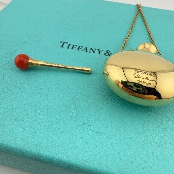 Tiffany & Co. 18k Coral Elsa Peretti Bottle Round Bottle Pendant Necklace 13g
