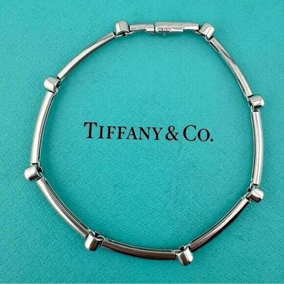 RARE Vtg. Tiffany & Co. Platinum Knife Cut Diamond Bezel Station Bracelet