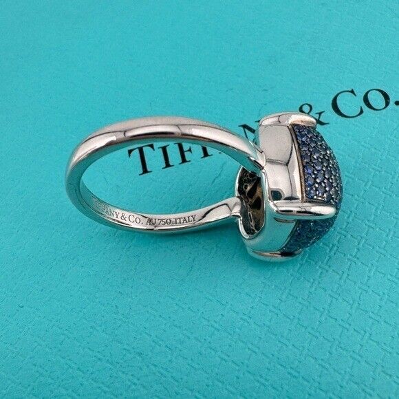 RARE Tiffany & Co. Blue Sapphire Sugar Stack Ring 18k White Gold