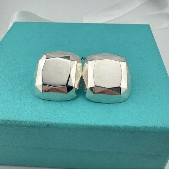 Vtg. Tiffany & Co. Elsa Peretti HUGE Faceted Square Earrings Sterling Silver