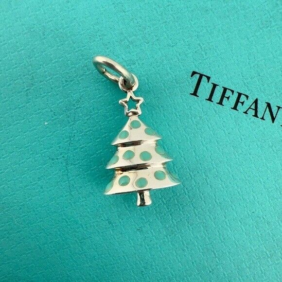 RARE Tiffany & Co. Blue Enamel Holiday Christmas Tree Charm in Sterling Silver