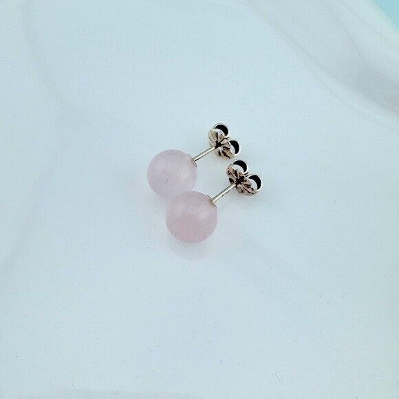 RARE Tiffany & Co. 8mm Rose Quartz Bead Stud Earrings in Silver
