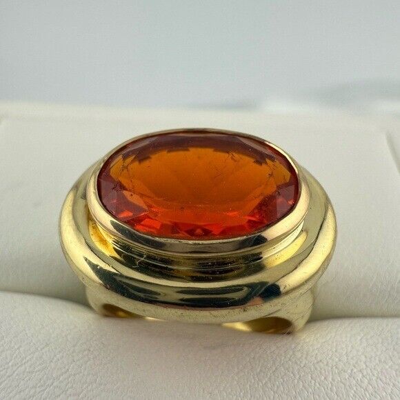 Vintage Tiffany & Co. 18k Fire Opal Cocktail Ring Paloma Picasso Yellow Gold