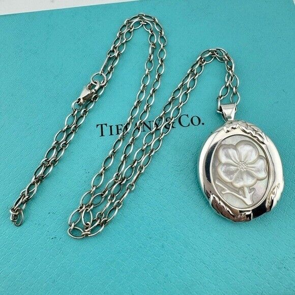 RARE Tiffany & Co. Mother of Pearl Cameo Necklace/Brooch Nature Rose Collection