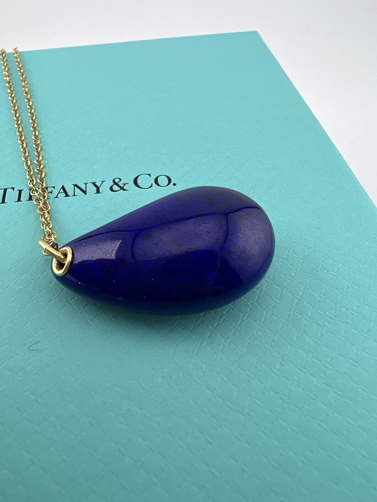 Tiffany & Co. Large Lapis Lazuli Teardrop Necklace 18k Yellow Gold 24"
