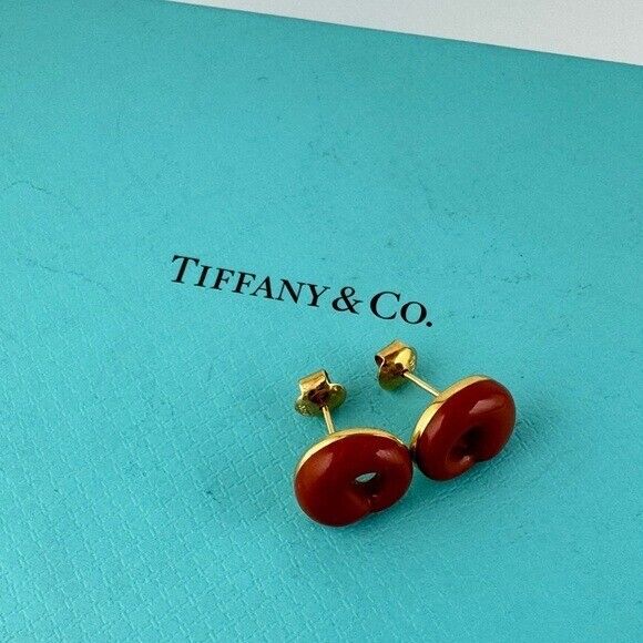 RARE Vintage Tiffany & Co. Jasper Eternal Circle Earrings 18k Yellow Gold