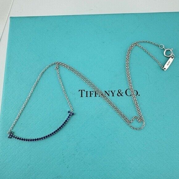 Tiffany & Co. Blue Sapphire Smile Necklace Small 18k White Gold 16"