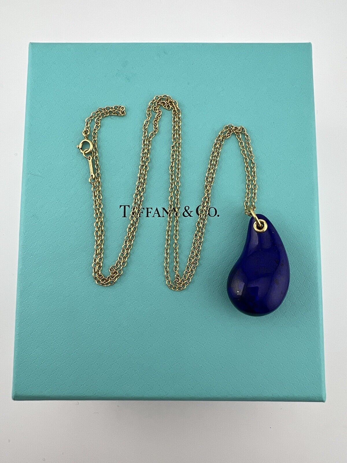 Tiffany & Co. Large Lapis Lazuli Teardrop Necklace 18k Yellow Gold 24"