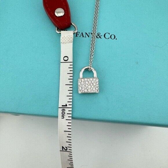 RARE Tiffany & Co. 18k Pave Diamond Padlock Necklace White Gold