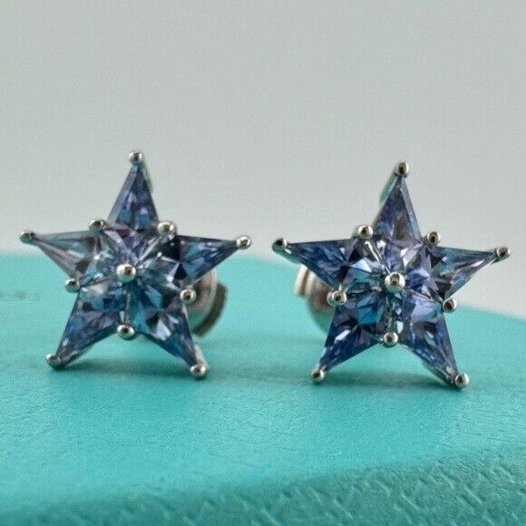 RARE Tiffany & Co. Blue Sapphire Star Stud Earrings in Platinum