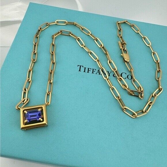 RARE Tiffany & Co. Tanzanite Jewel Box Necklace 17.5" 18k Yellow Gold