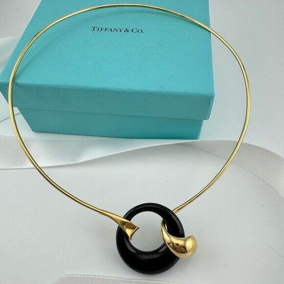 Vintage Tiffany & Co. Elsa Peretti 18k Wire Collar Hook with Carved Black Jade