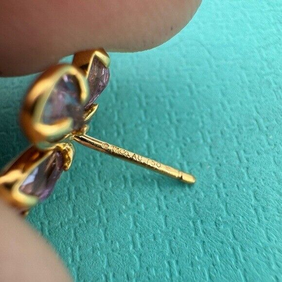 RARE Tiffany & Co. 18k Amethyst Diamond Garden Flower Earrings Yellow Gold