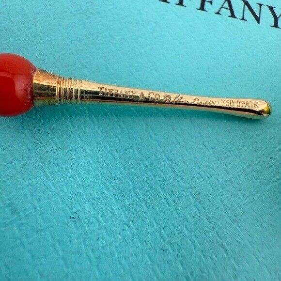 Tiffany & Co. 18k Coral Elsa Peretti Bottle Round Bottle Pendant Necklace 13g
