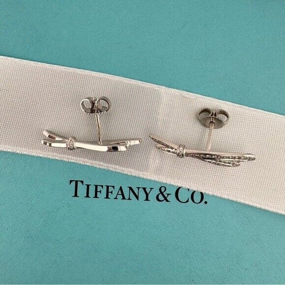 RARE Tiffany & Co. Pave Diamond Bow Earrings 18K White Gold