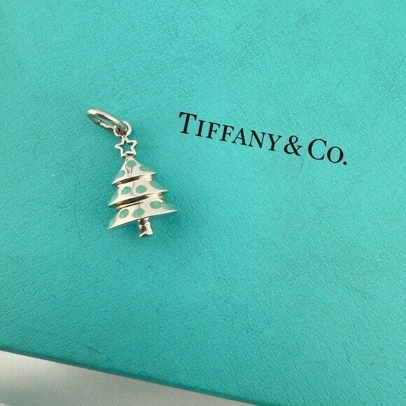 RARE Tiffany & Co. Blue Enamel Holiday Christmas Tree Charm in Sterling Silver